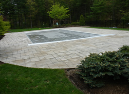 A stamped concrete pool apron we cleaned.