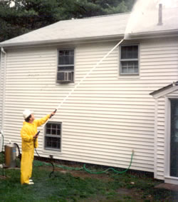 Power washing vinyl siding.